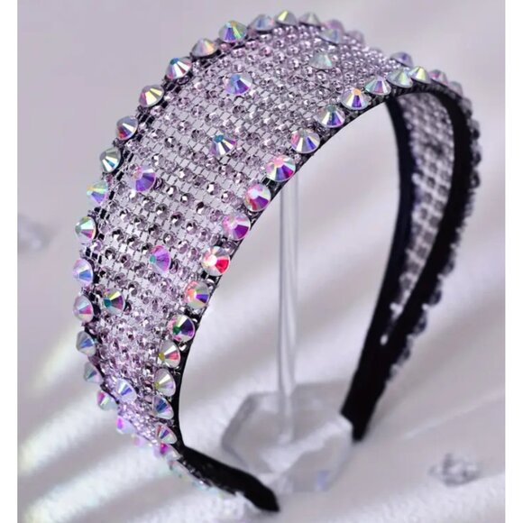Wide Rhinestone Headband for Women & Girls – Iridescent Crystal Statement Hair - Picture 2 of 5